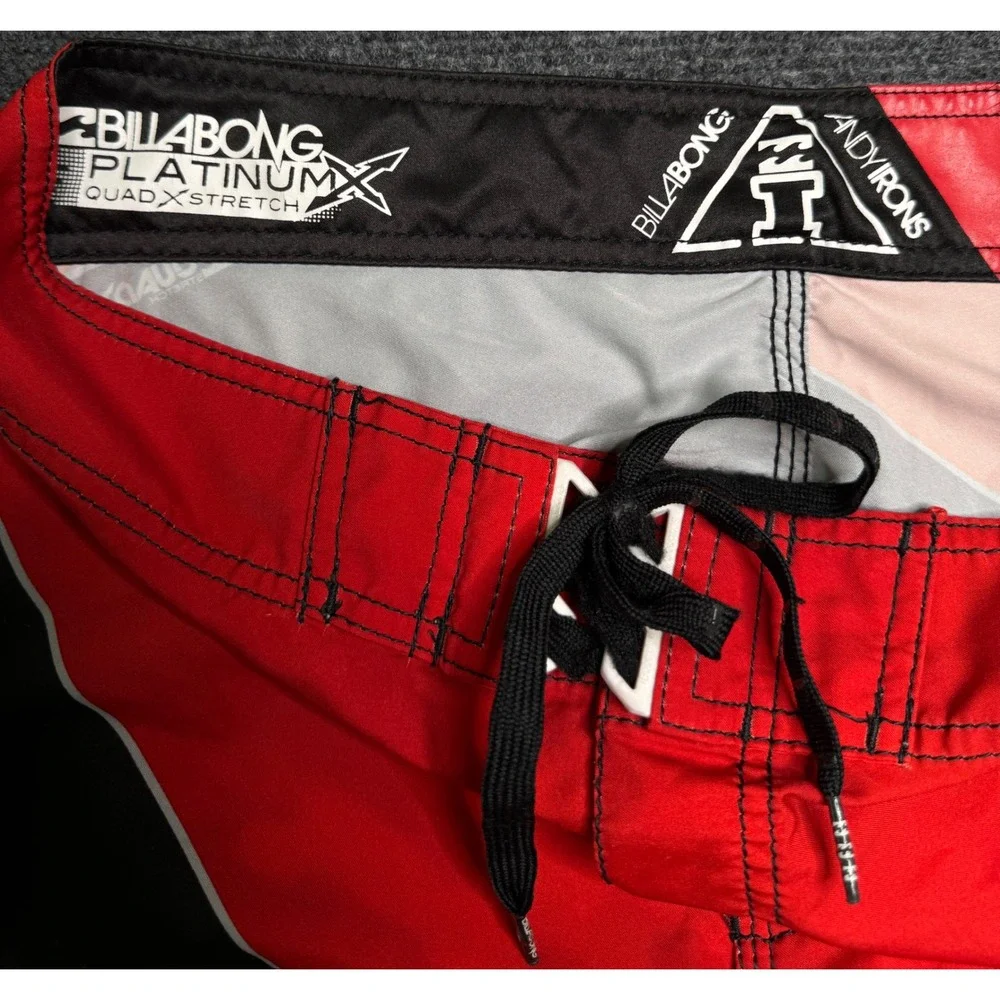 Billabong Platinum X Andy Irons Board Shorts Mens 32 Red Black Blue Y2K Surfing